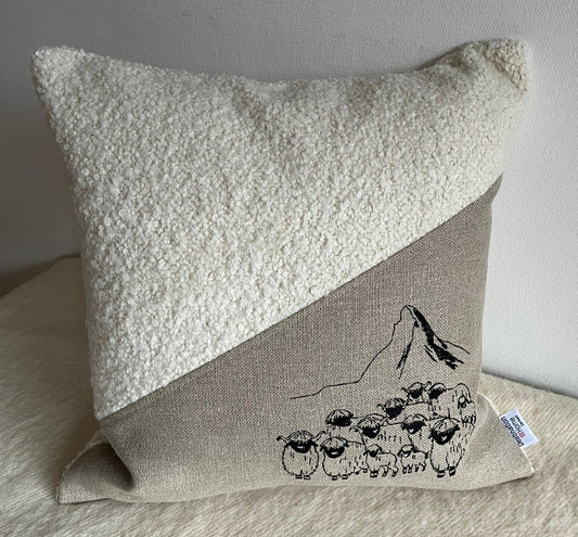 Blacknose Sheep with Matterhorn cushion cover, curly white