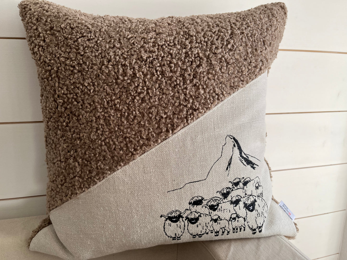 Blacknose Sheep with Matterhorn cushion cover, curly beige