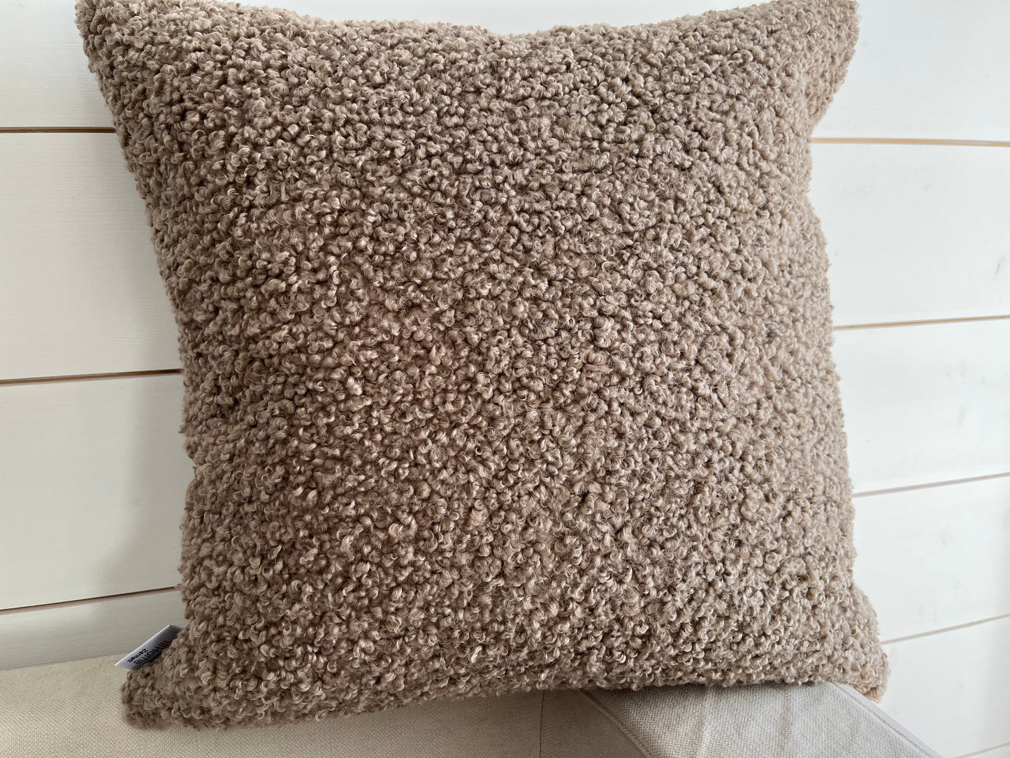 Blacknose Sheep with Matterhorn cushion cover, curly beige