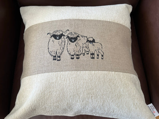 Blacknose Sheep cushion cover, three sheep, cream