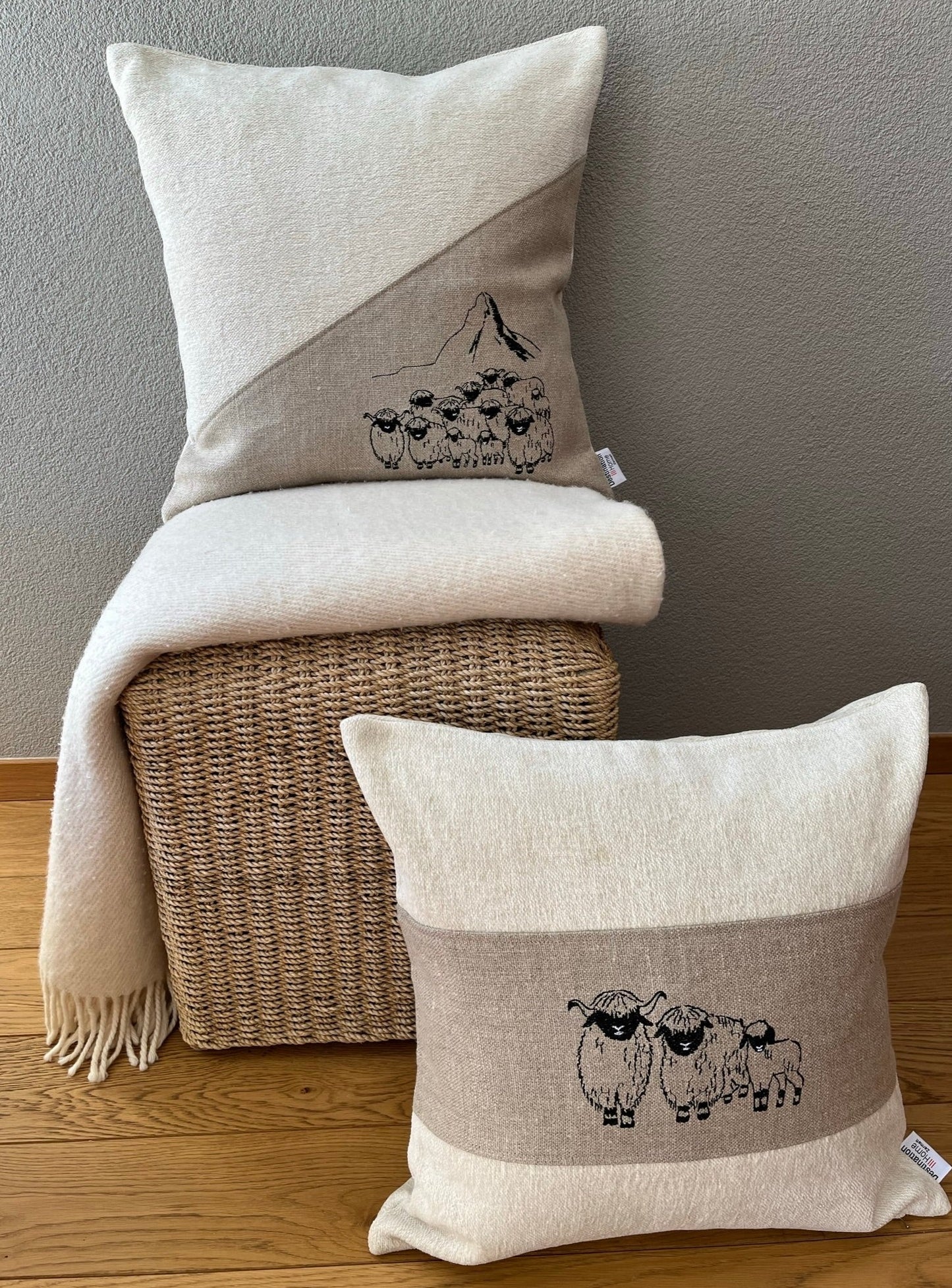 Blacknose Sheep with Matterhorn cushion cover, cream