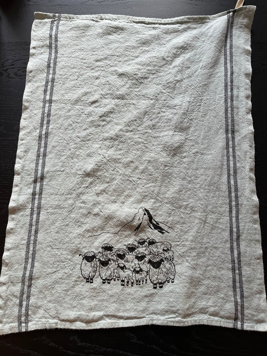 Blacknose sheep dish towel, mint w/black stripes