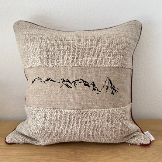 Mountain Panorama cushion cover, red piping