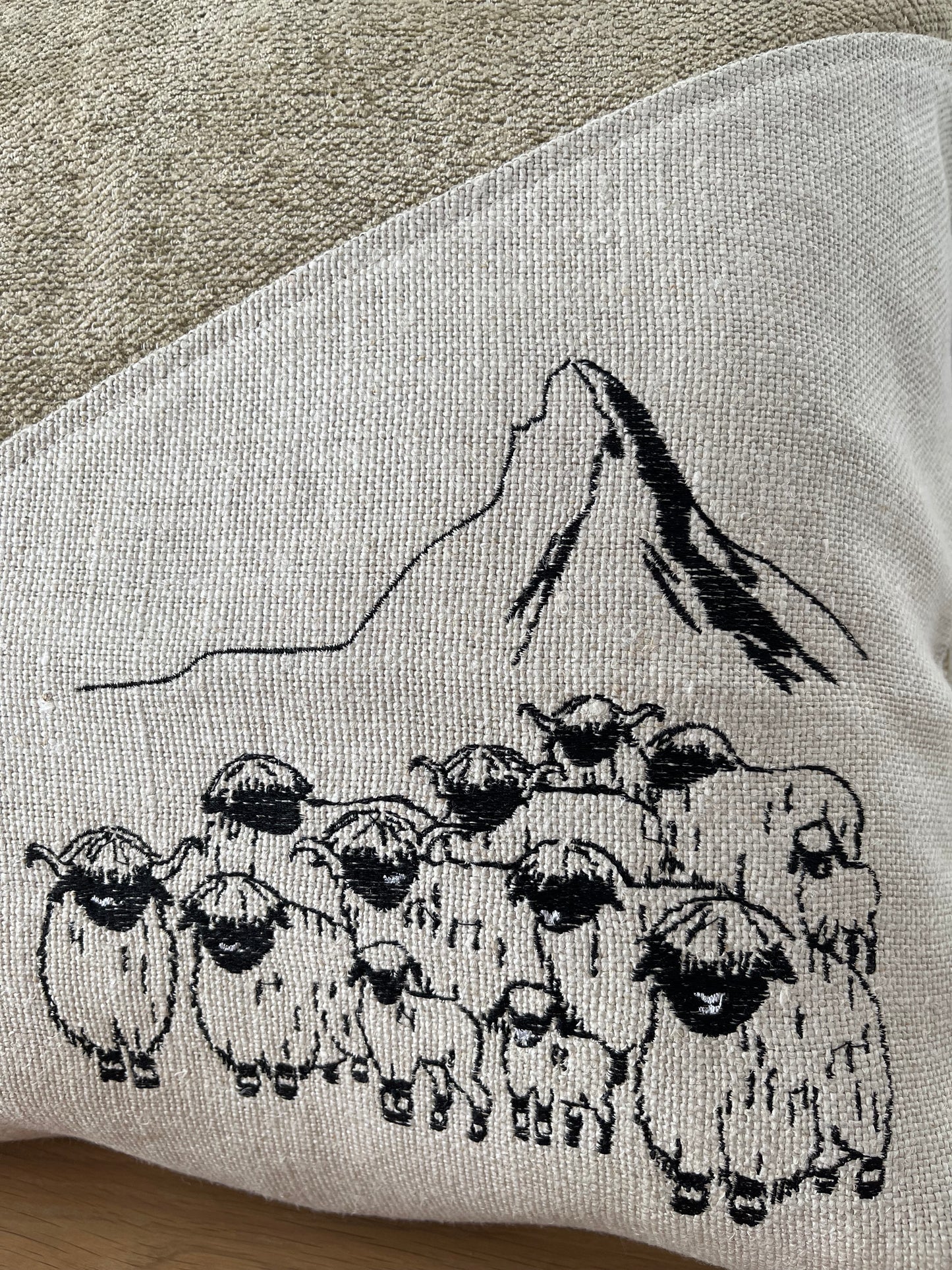 Blacknose Sheep with Matterhorn cushion cover, beige