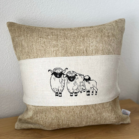 Blacknose Sheep cushion cover, three sheep, beige