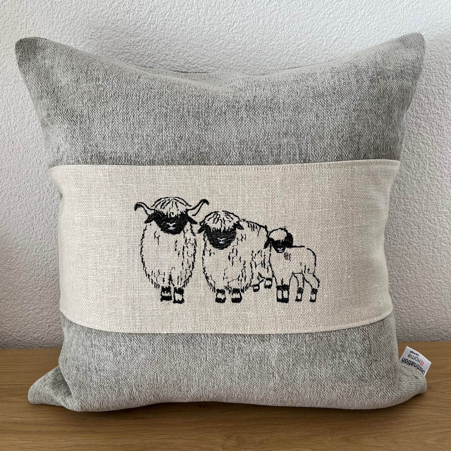 Blacknose Sheep cushion cover, three sheep, beige