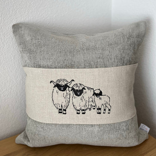 Blacknose Sheep cushion cover, three sheep, grey