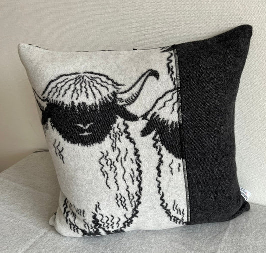 Blacknose sheep wool cushion cover, one sheep, black