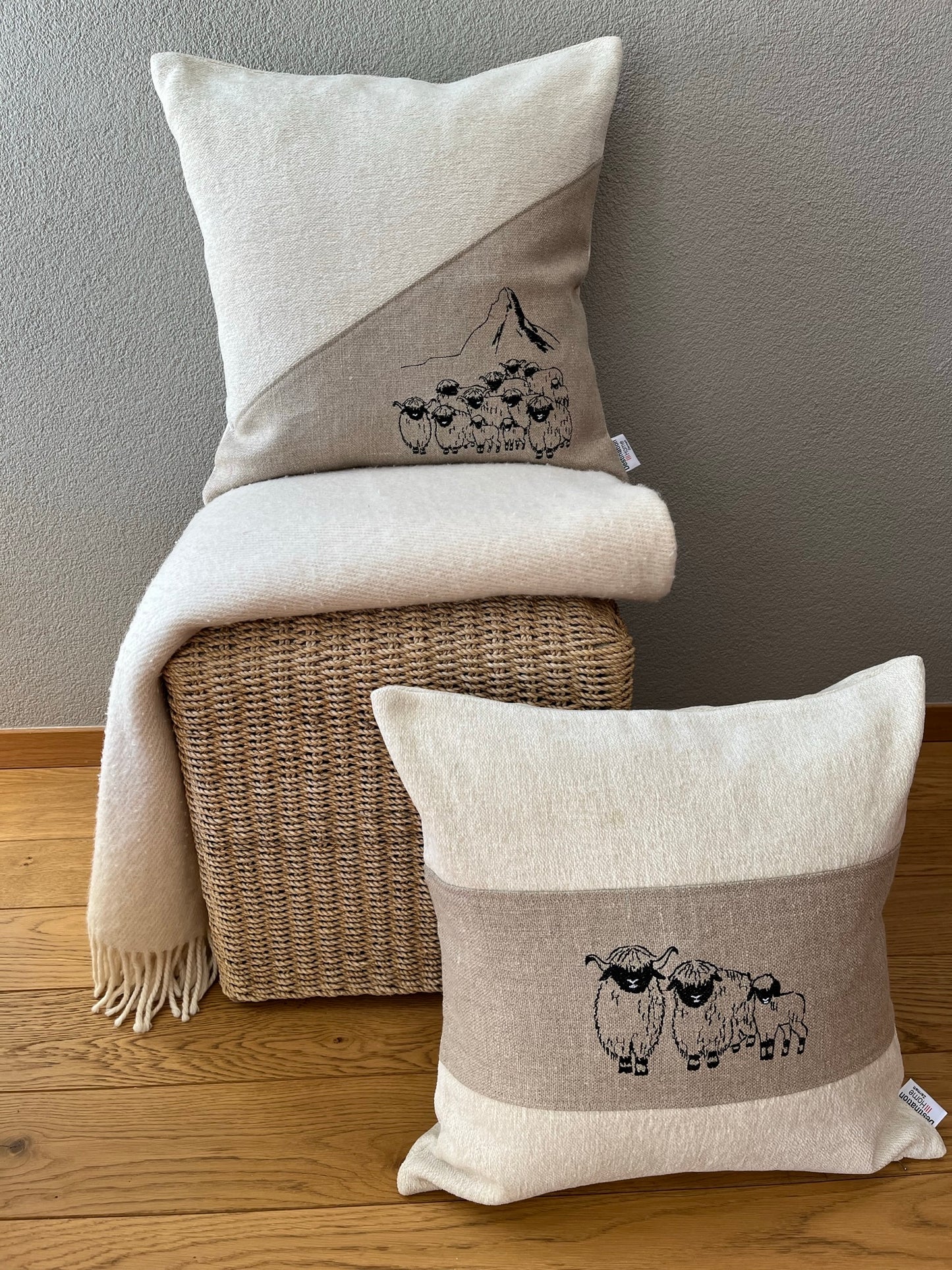 Blacknose Sheep cushion cover, three sheep, cream