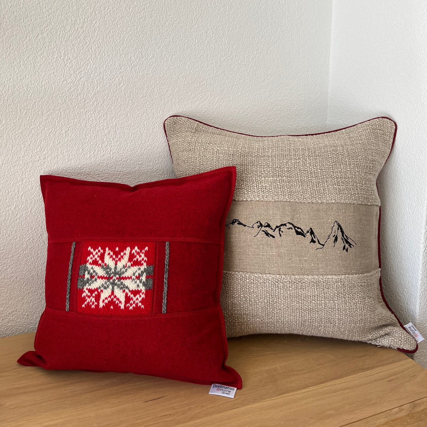 Mountain Panorama cushion cover, red piping
