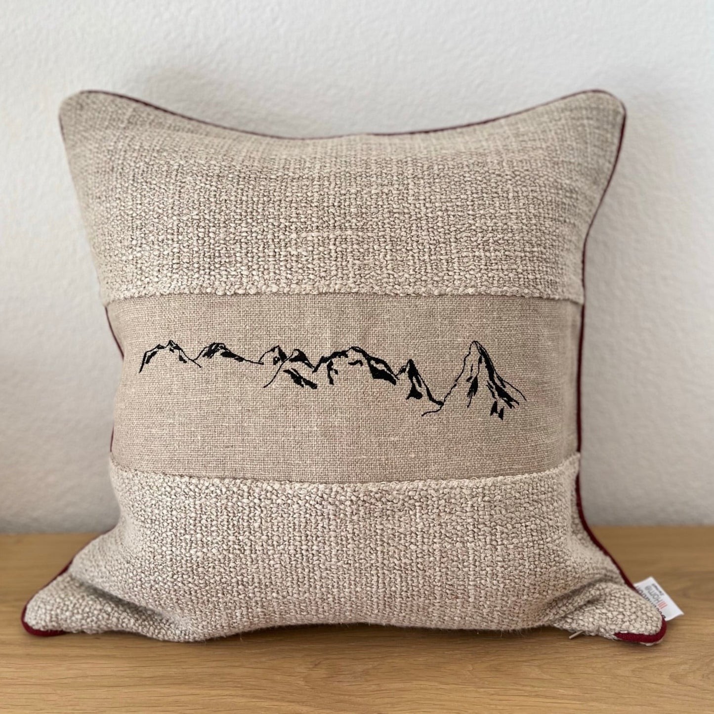 Mountain Panorama cushion cover, red piping