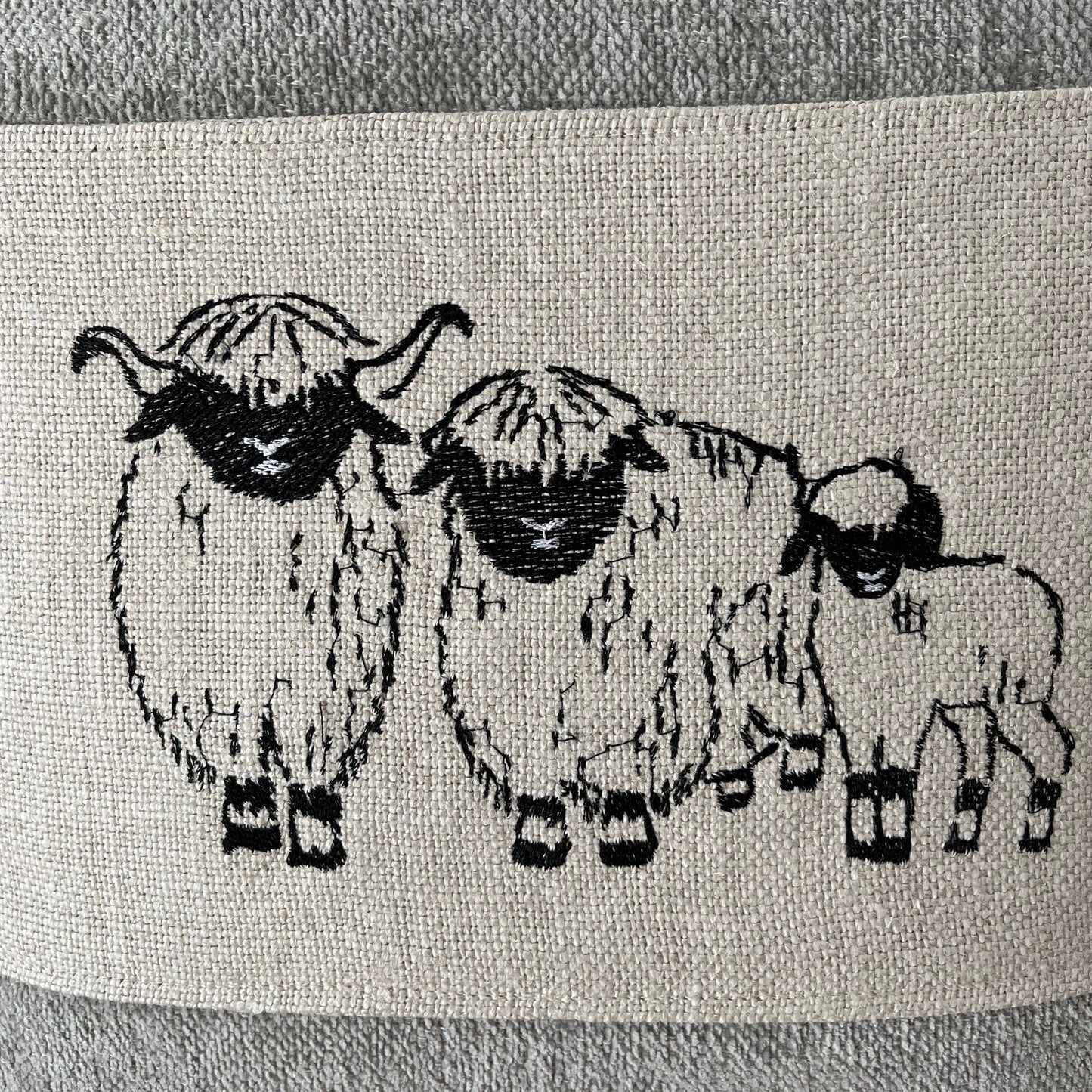 Blacknose Sheep cushion cover, three sheep, grey