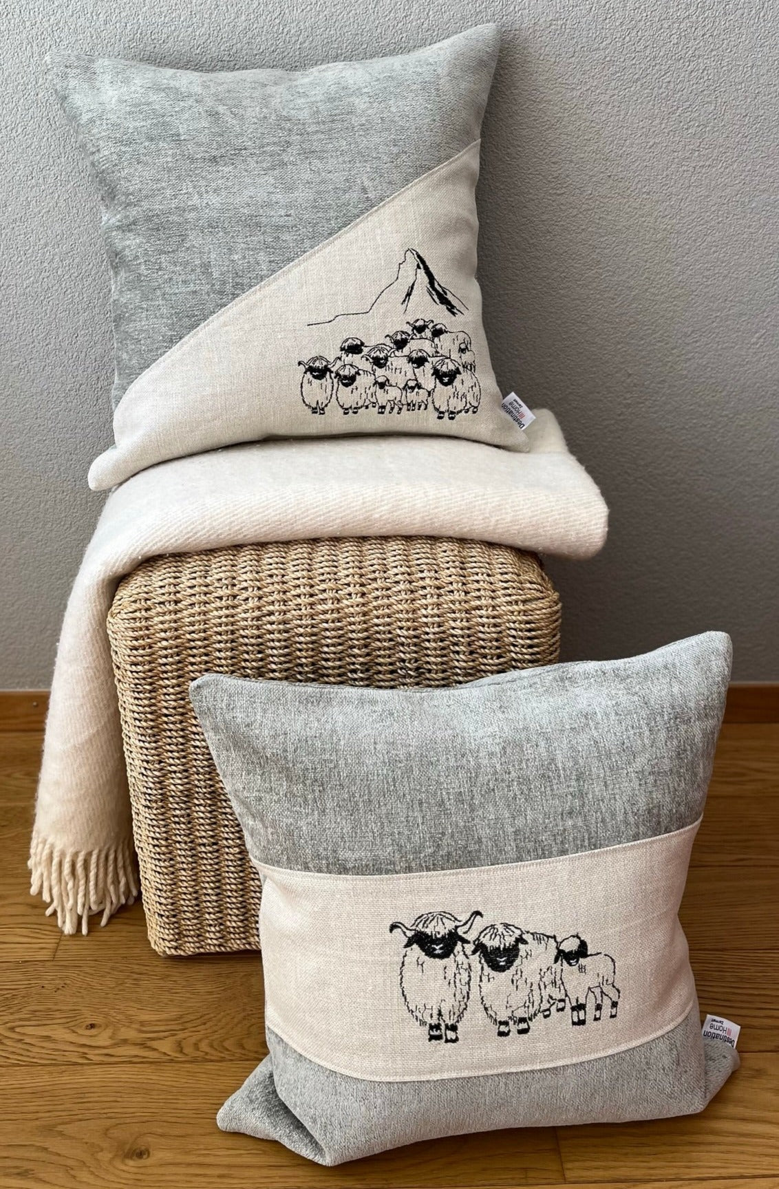 Blacknose Sheep with Matterhorn cushion cover, grey