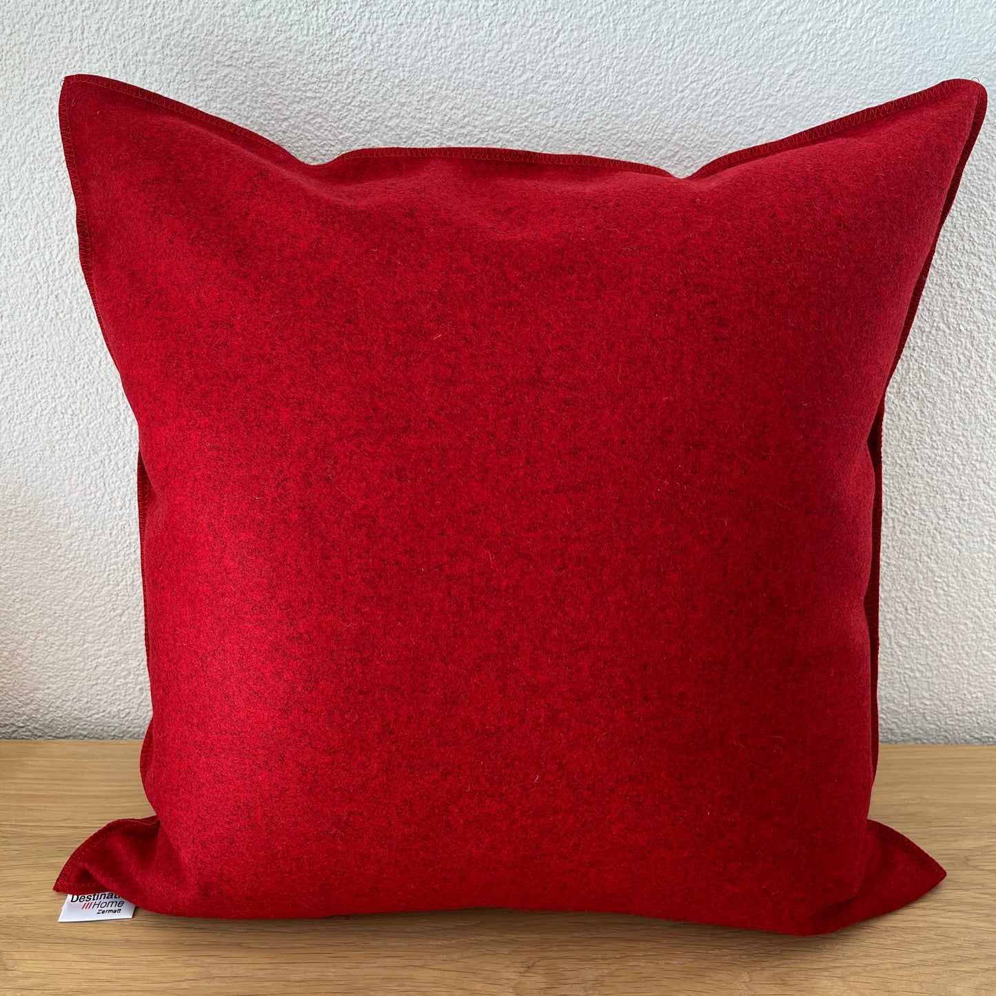Cushion cover with handknitted details, red